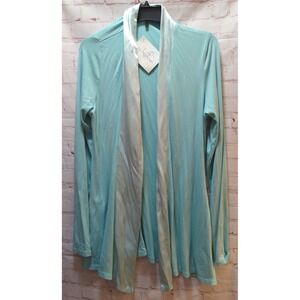 PJ Harlow Lounge robe satin trim open front cardigan Medium M aqua Shelby jacket